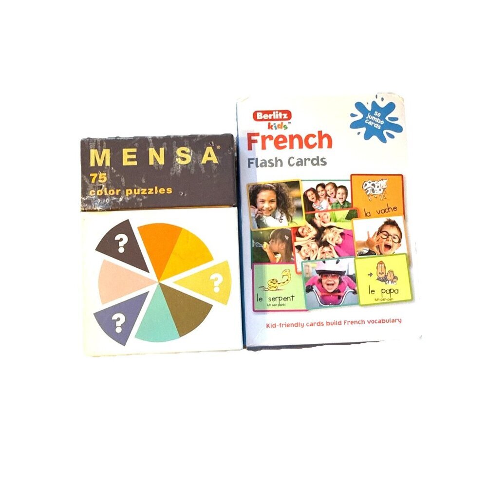 Lot 2 Mensa Color 75 Puzzles Berlitz French Flash Cards 50